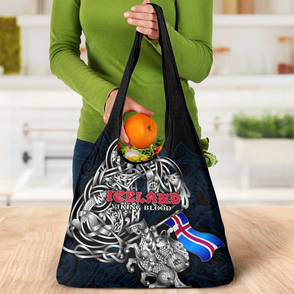 Iceland Viking Blood Grocery Bag Nordic Runes and Shield of Ancestry in Tribal Knotwork