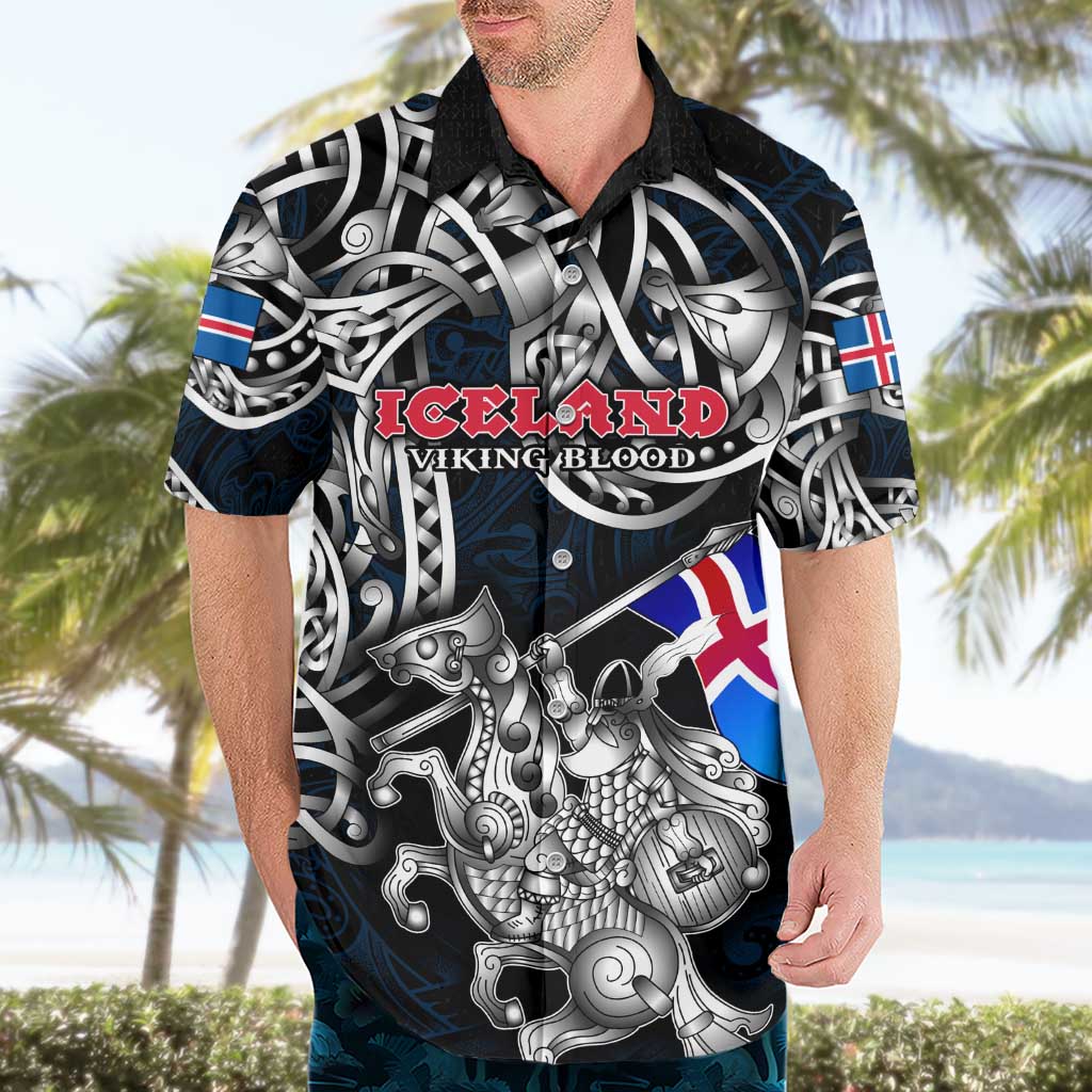 Personalized Iceland Viking Blood Hawaiian Shirt Nordic Runes and Shield of Ancestry in Tribal Knotwork