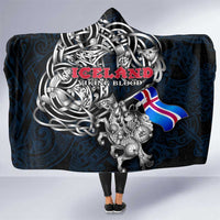 Iceland Viking Blood Hooded Blanket Nordic Runes and Shield of Ancestry in Tribal Knotwork
