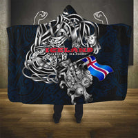 Iceland Viking Blood Hooded Blanket Nordic Runes and Shield of Ancestry in Tribal Knotwork