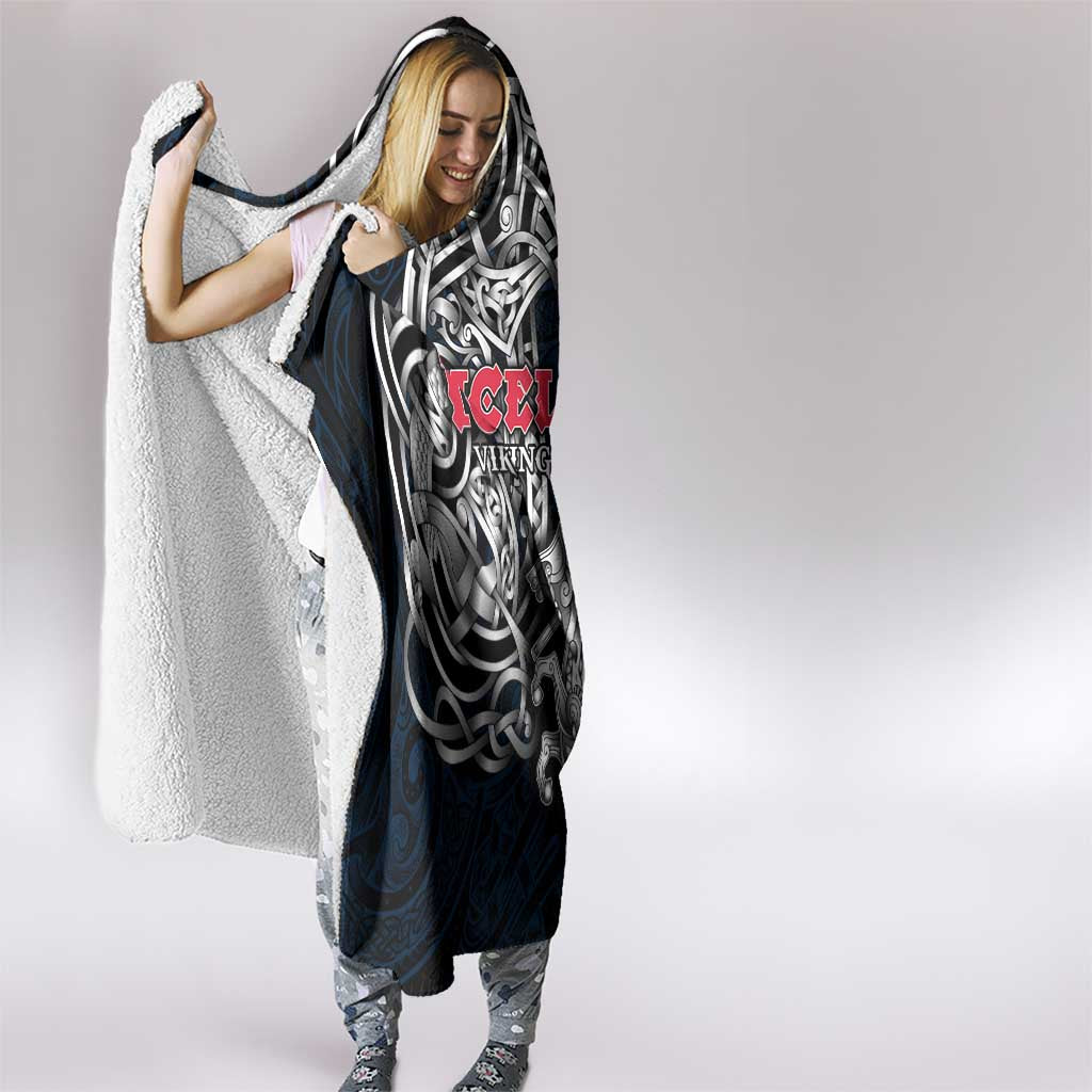 Iceland Viking Blood Hooded Blanket Nordic Runes and Shield of Ancestry in Tribal Knotwork