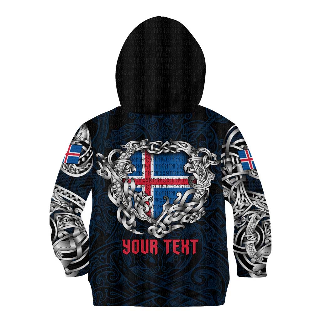 Personalized Iceland Viking Blood Kid Hoodie Nordic Runes and Shield of Ancestry in Tribal Knotwork