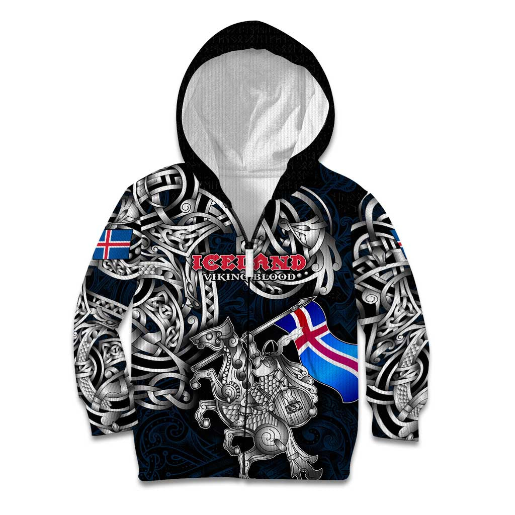 Personalized Iceland Viking Blood Kid Hoodie Nordic Runes and Shield of Ancestry in Tribal Knotwork