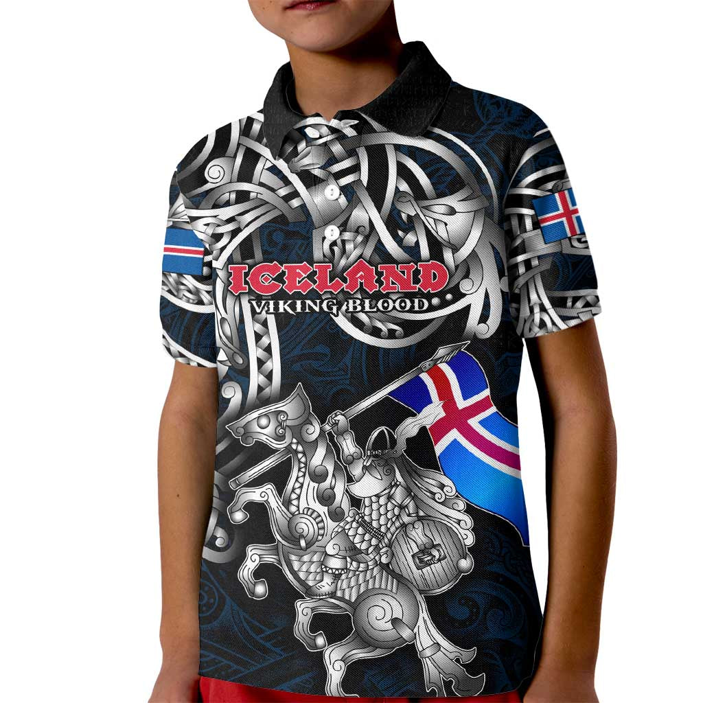 Personalized Iceland Viking Blood Kid Polo Shirt Nordic Runes and Shield of Ancestry in Tribal Knotwork