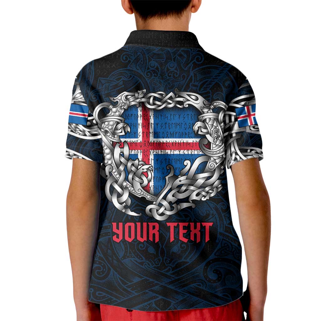 Personalized Iceland Viking Blood Kid Polo Shirt Nordic Runes and Shield of Ancestry in Tribal Knotwork