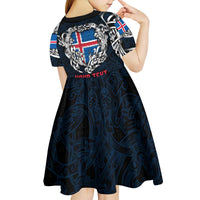 Personalized Iceland Viking Blood Kid Short Sleeve Dress Nordic Runes and Shield of Ancestry in Tribal Knotwork