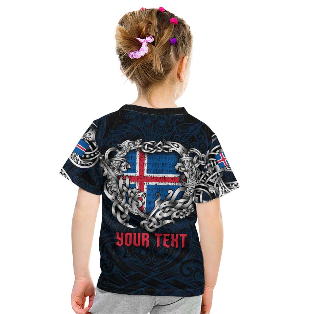 Personalized Iceland Viking Blood Kid T Shirt Nordic Runes and Shield of Ancestry in Tribal Knotwork