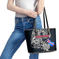 Iceland Viking Blood Leather Tote Bag Nordic Runes and Shield of Ancestry in Tribal Knotwork