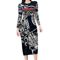 Personalized Iceland Viking Blood Long Sleeve Bodycon Dress Nordic Runes and Shield of Ancestry in Tribal Knotwork