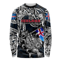 Personalized Iceland Viking Blood Long Sleeve Shirt Nordic Runes and Shield of Ancestry in Tribal Knotwork