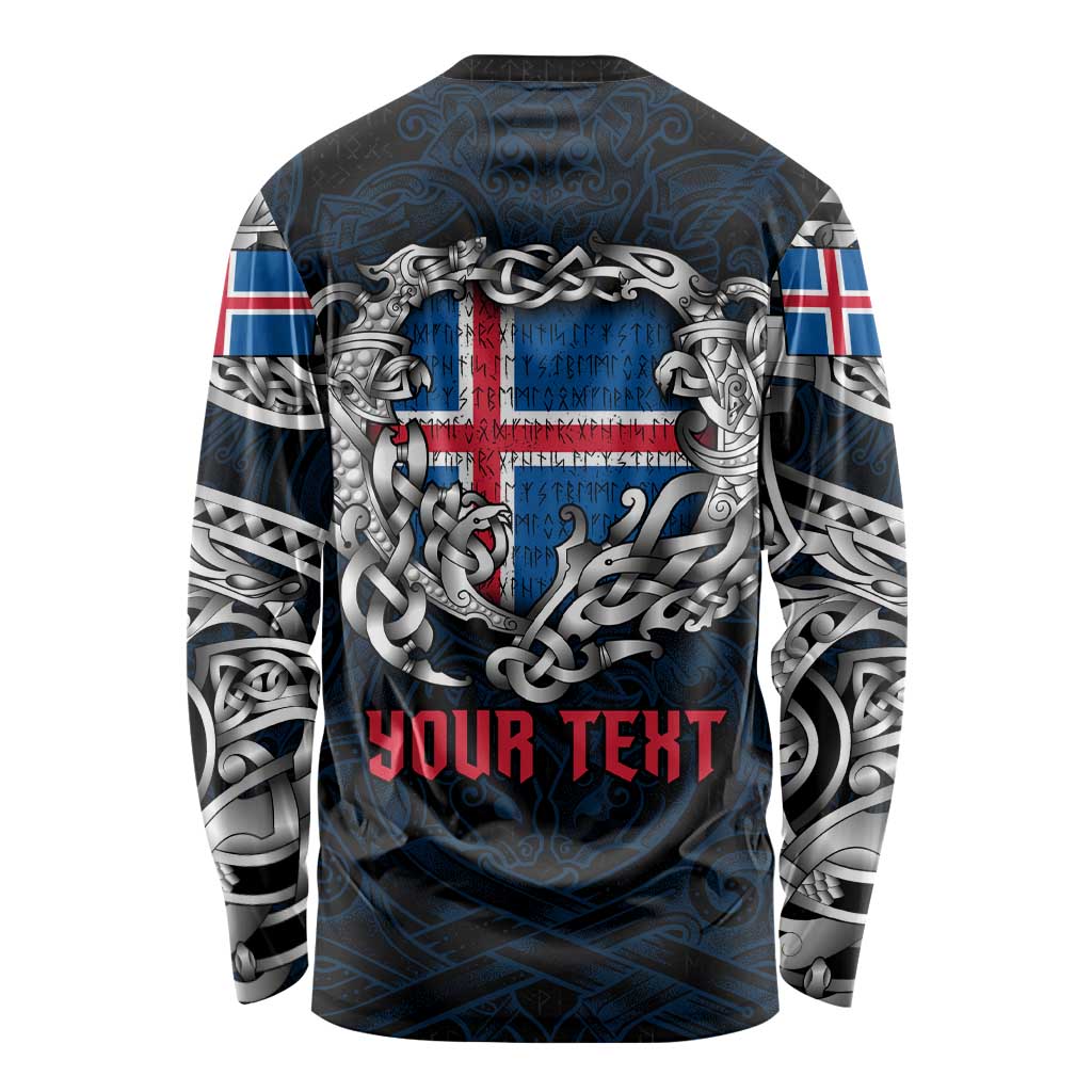 Personalized Iceland Viking Blood Long Sleeve Shirt Nordic Runes and Shield of Ancestry in Tribal Knotwork