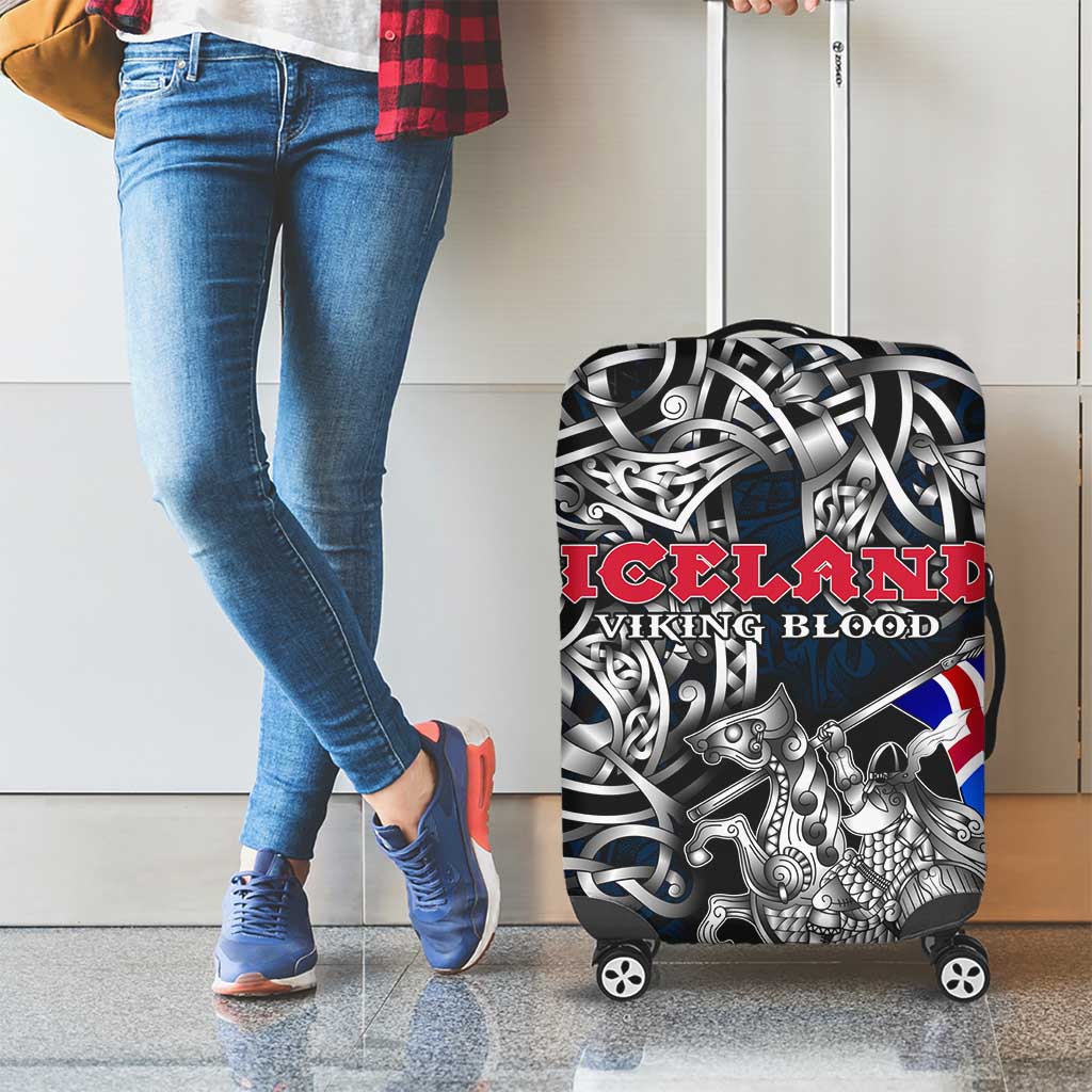 Iceland Viking Blood Luggage Cover Nordic Runes and Shield of Ancestry in Tribal Knotwork