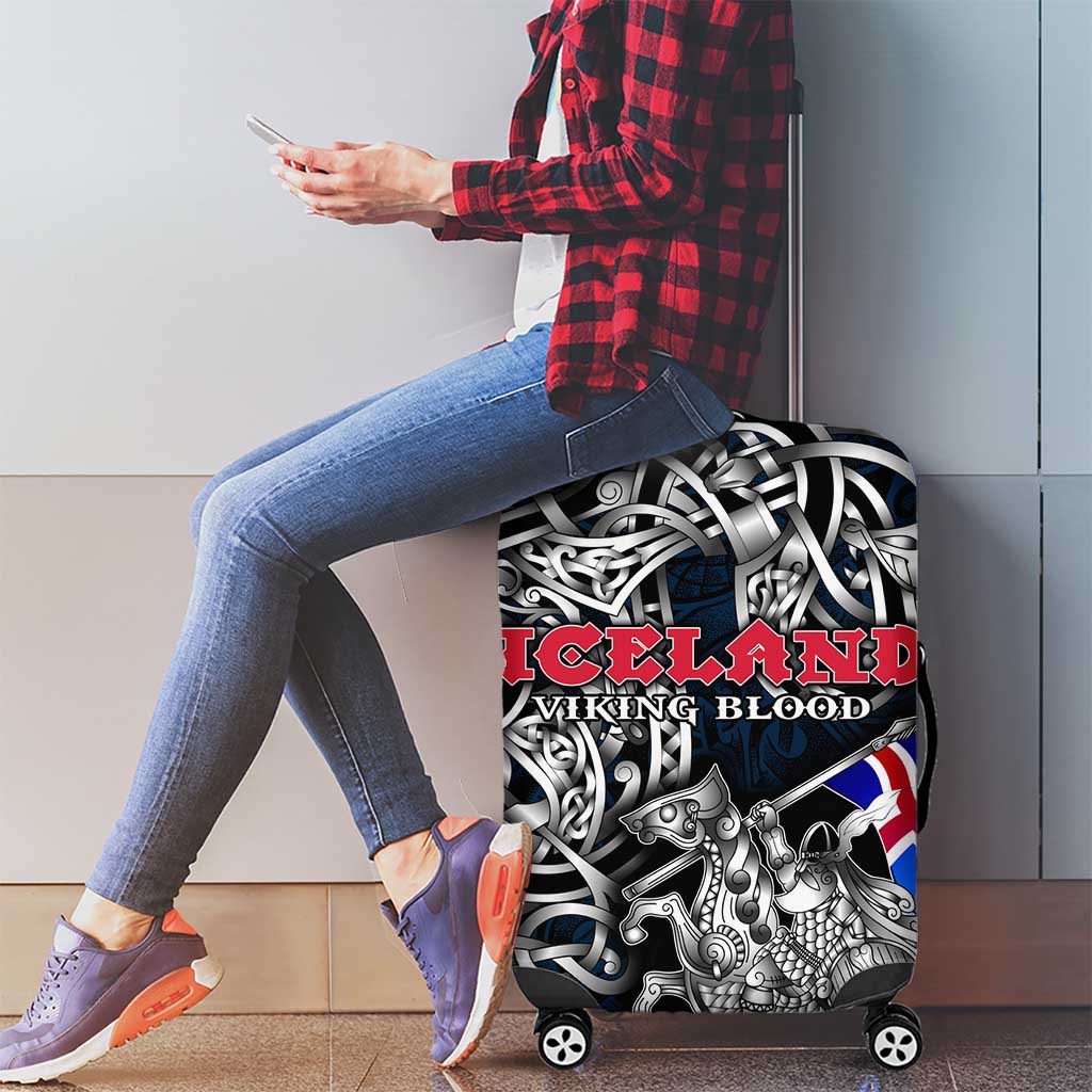 Iceland Viking Blood Luggage Cover Nordic Runes and Shield of Ancestry in Tribal Knotwork