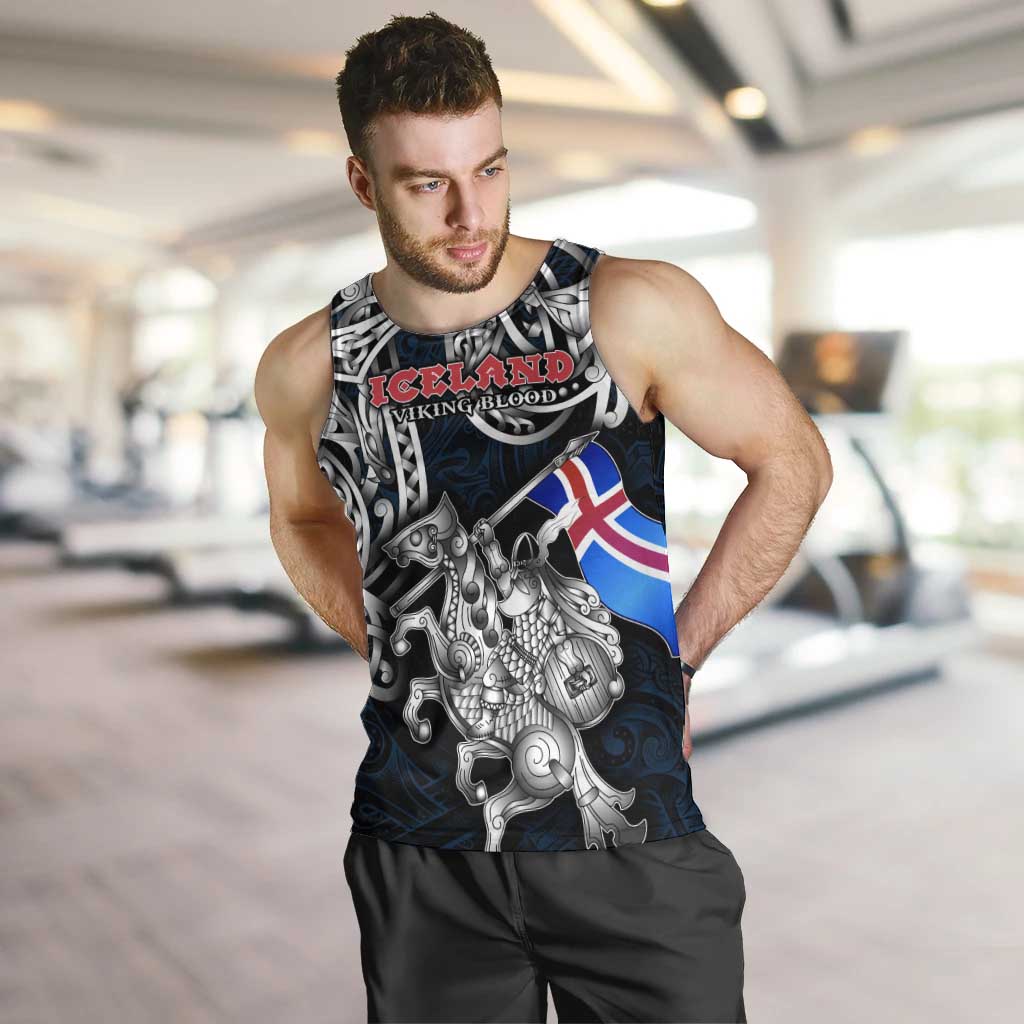 Personalized Iceland Viking Blood Men Tank Top Nordic Runes and Shield of Ancestry in Tribal Knotwork