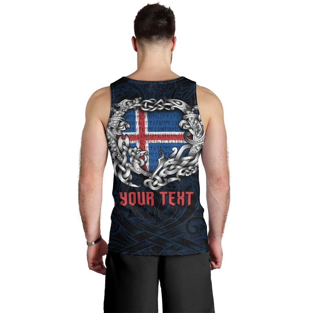 Personalized Iceland Viking Blood Men Tank Top Nordic Runes and Shield of Ancestry in Tribal Knotwork
