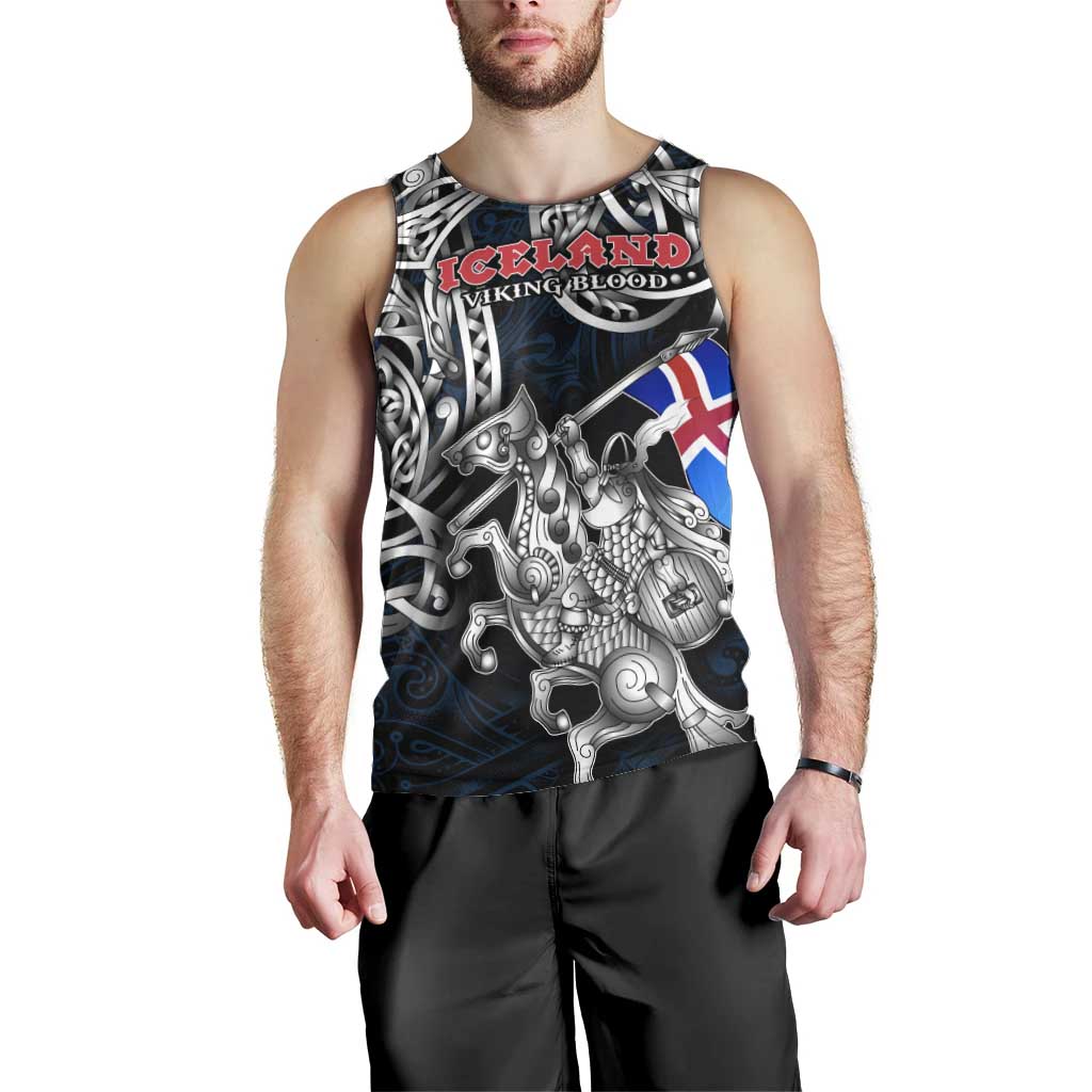 Personalized Iceland Viking Blood Men Tank Top Nordic Runes and Shield of Ancestry in Tribal Knotwork