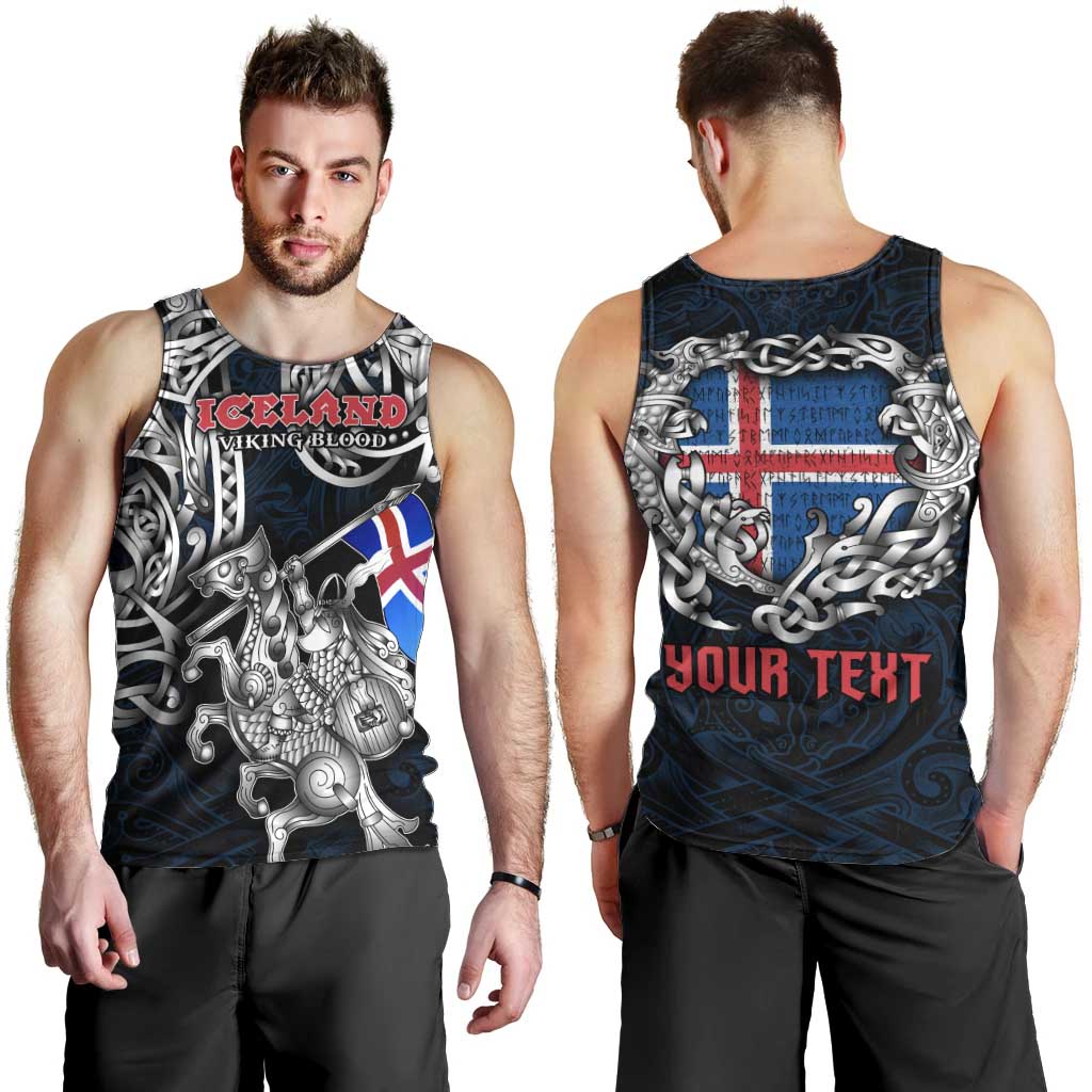 Personalized Iceland Viking Blood Men Tank Top Nordic Runes and Shield of Ancestry in Tribal Knotwork