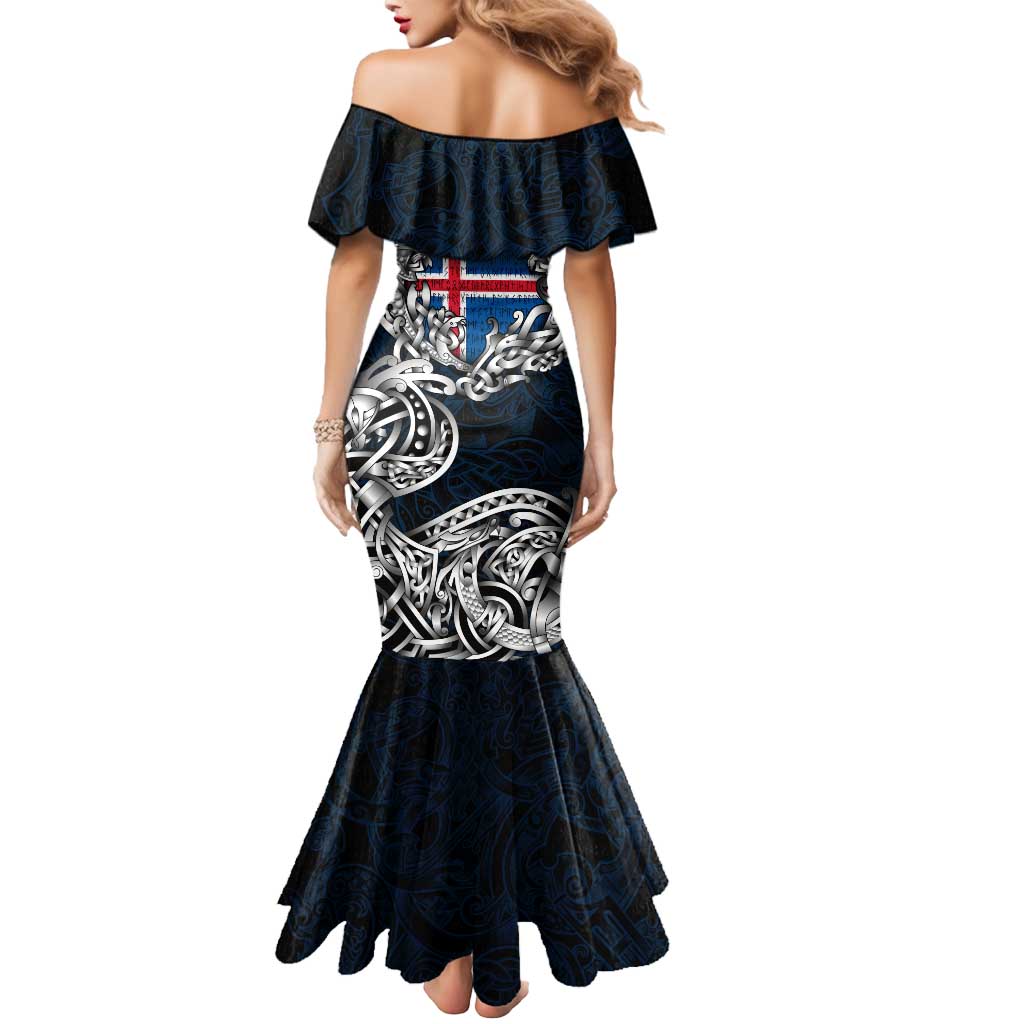 Personalized Iceland Viking Blood Mermaid Dress Nordic Runes and Shield of Ancestry in Tribal Knotwork