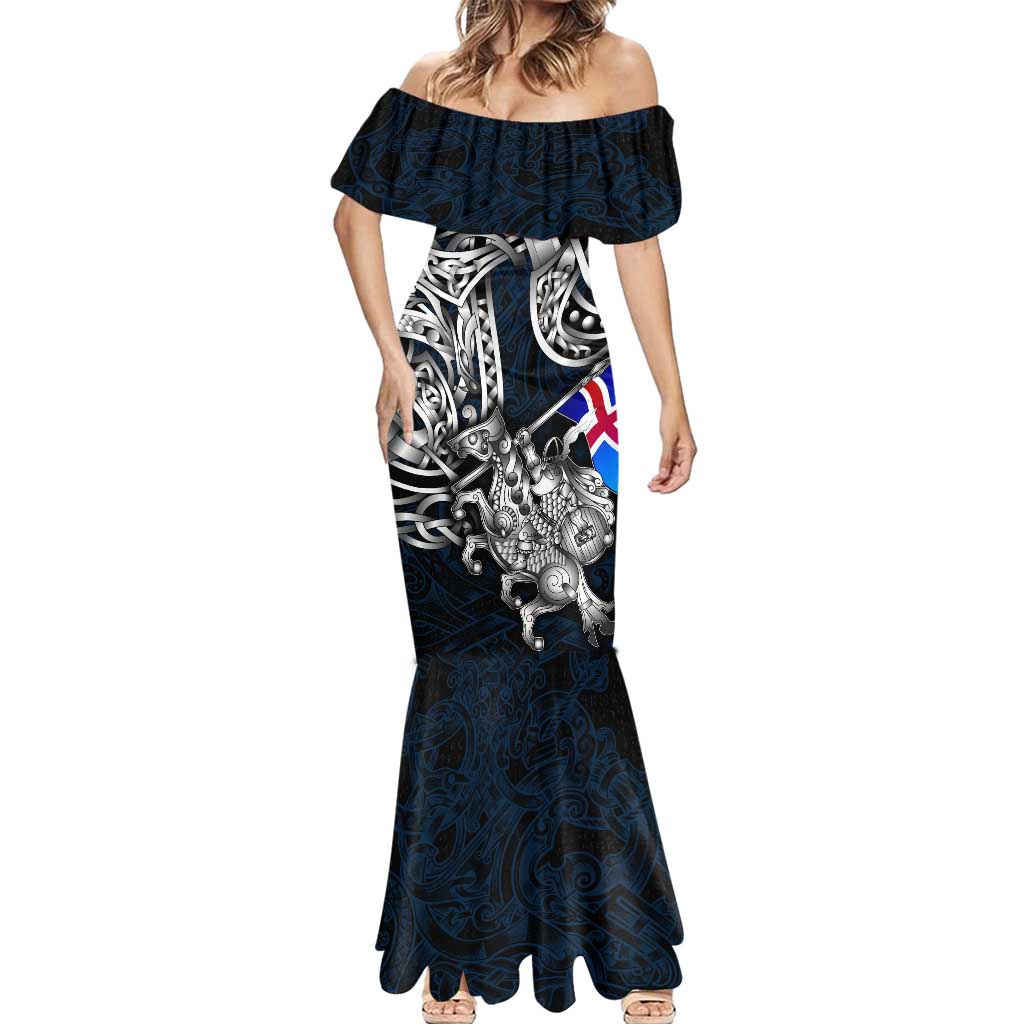 Personalized Iceland Viking Blood Mermaid Dress Nordic Runes and Shield of Ancestry in Tribal Knotwork