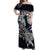 Personalized Iceland Viking Blood Off Shoulder Maxi Dress Nordic Runes and Shield of Ancestry in Tribal Knotwork