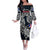 Personalized Iceland Viking Blood Off The Shoulder Long Sleeve Dress Nordic Runes and Shield of Ancestry in Tribal Knotwork