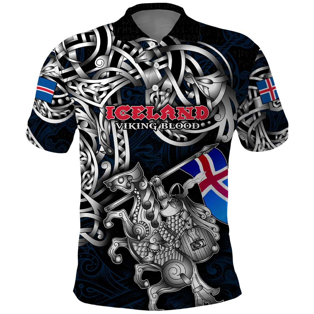 Personalized Iceland Viking Blood Polo Shirt Nordic Runes and Shield of Ancestry in Tribal Knotwork