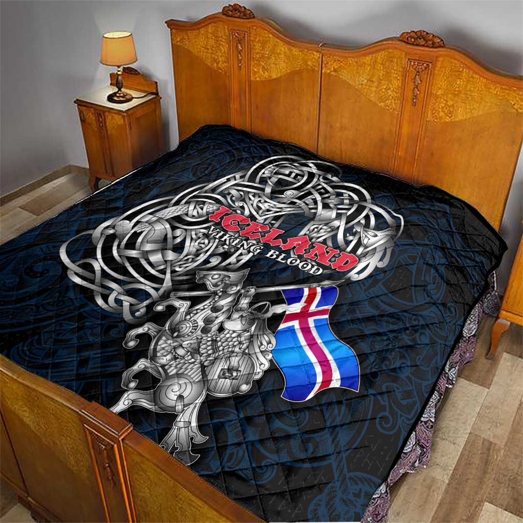 Iceland Viking Blood Quilt Nordic Runes and Shield of Ancestry in Tribal Knotwork