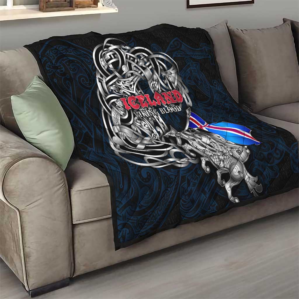 Iceland Viking Blood Quilt Nordic Runes and Shield of Ancestry in Tribal Knotwork