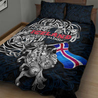 Iceland Viking Blood Quilt Bed Set Nordic Runes and Shield of Ancestry in Tribal Knotwork