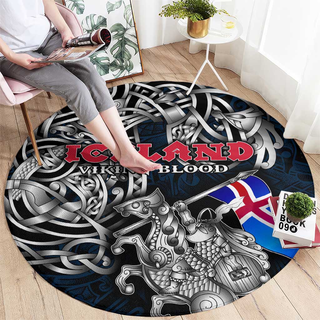 Iceland Viking Blood Round Carpet Nordic Runes and Shield of Ancestry in Tribal Knotwork