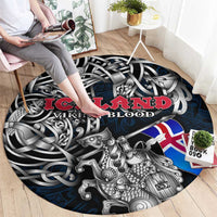 Iceland Viking Blood Round Carpet Nordic Runes and Shield of Ancestry in Tribal Knotwork