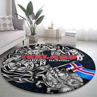 Iceland Viking Blood Round Carpet Nordic Runes and Shield of Ancestry in Tribal Knotwork