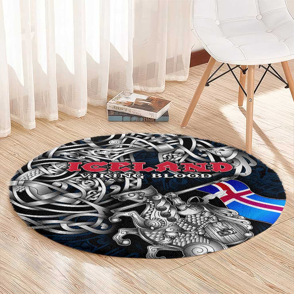 Iceland Viking Blood Round Carpet Nordic Runes and Shield of Ancestry in Tribal Knotwork