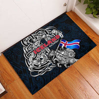 Iceland Viking Blood Rubber Doormat Nordic Runes and Shield of Ancestry in Tribal Knotwork