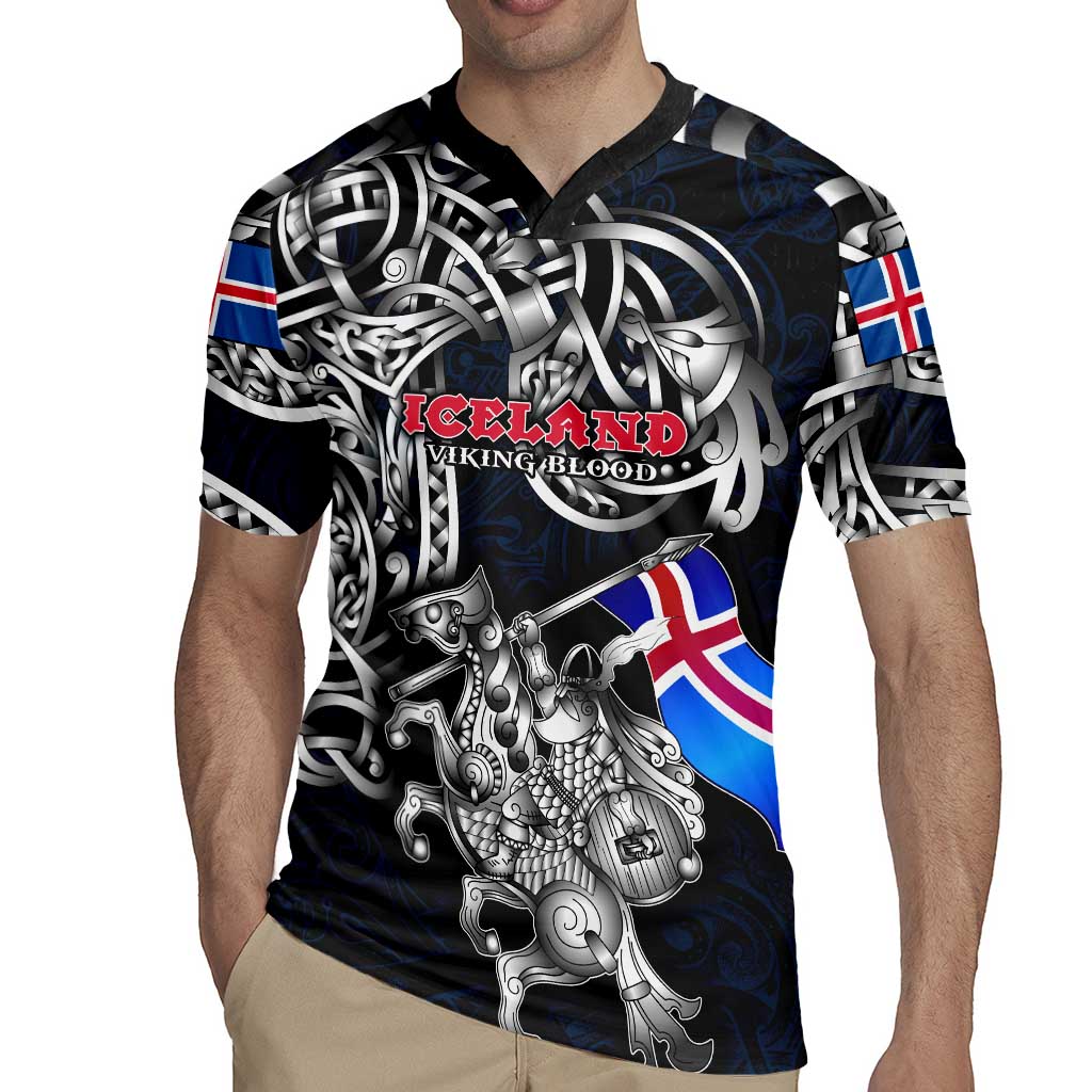 Personalized Iceland Viking Blood Rugby Jersey Nordic Runes and Shield of Ancestry in Tribal Knotwork