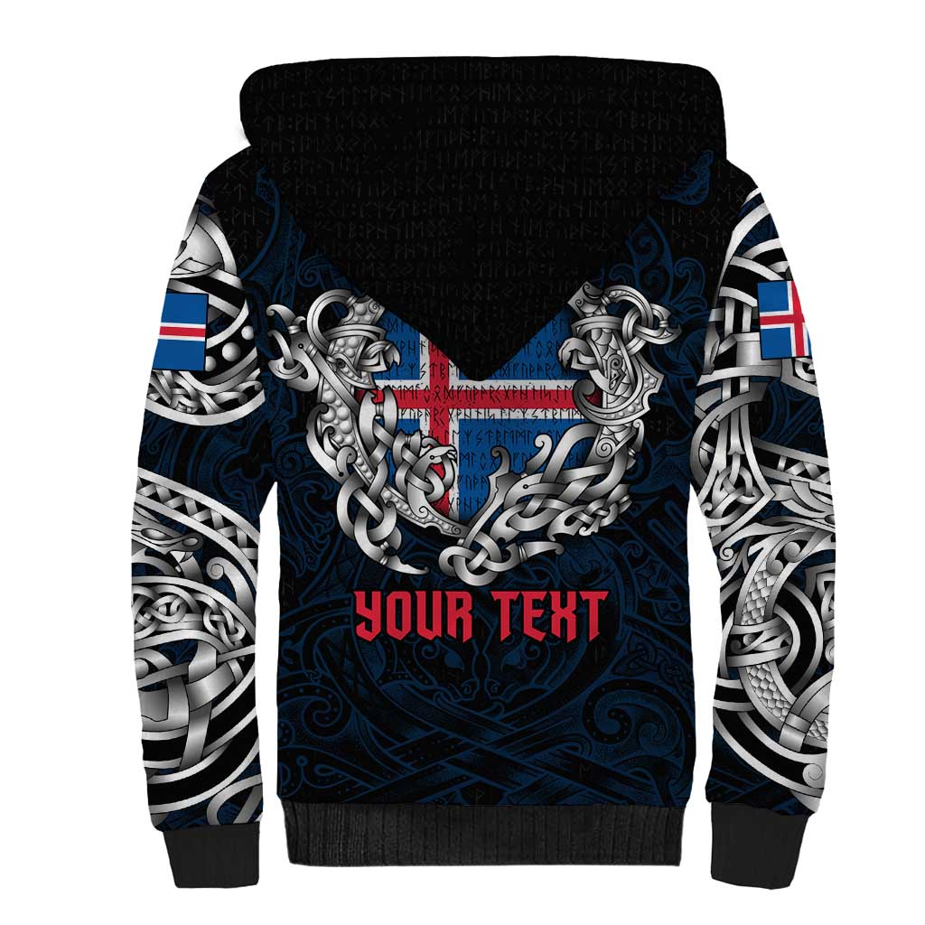 Personalized Iceland Viking Blood Sherpa Hoodie Nordic Runes and Shield of Ancestry in Tribal Knotwork
