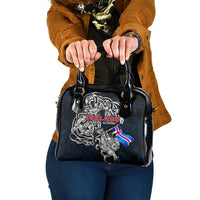 Iceland Viking Blood Shoulder Handbag Nordic Runes and Shield of Ancestry in Tribal Knotwork
