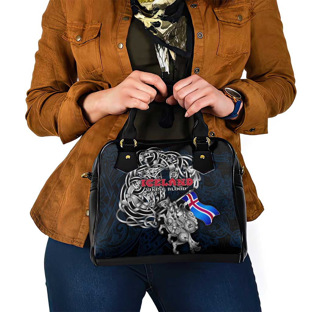 Iceland Viking Blood Shoulder Handbag Nordic Runes and Shield of Ancestry in Tribal Knotwork
