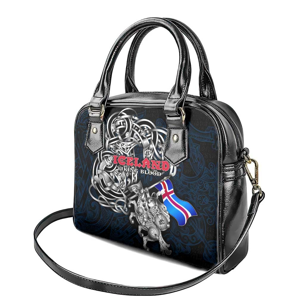 Iceland Viking Blood Shoulder Handbag Nordic Runes and Shield of Ancestry in Tribal Knotwork