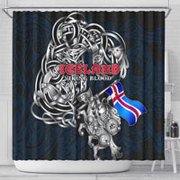Iceland Viking Blood Shower Curtain Nordic Runes and Shield of Ancestry in Tribal Knotwork