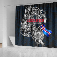 Iceland Viking Blood Shower Curtain Nordic Runes and Shield of Ancestry in Tribal Knotwork
