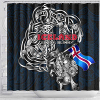 Iceland Viking Blood Shower Curtain Nordic Runes and Shield of Ancestry in Tribal Knotwork