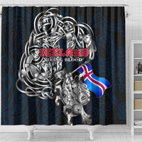 Iceland Viking Blood Shower Curtain Nordic Runes and Shield of Ancestry in Tribal Knotwork