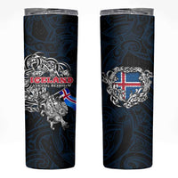 Iceland Viking Blood Skinny Tumbler Nordic Runes and Shield of Ancestry in Tribal Knotwork