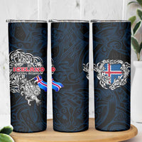 Iceland Viking Blood Skinny Tumbler Nordic Runes and Shield of Ancestry in Tribal Knotwork