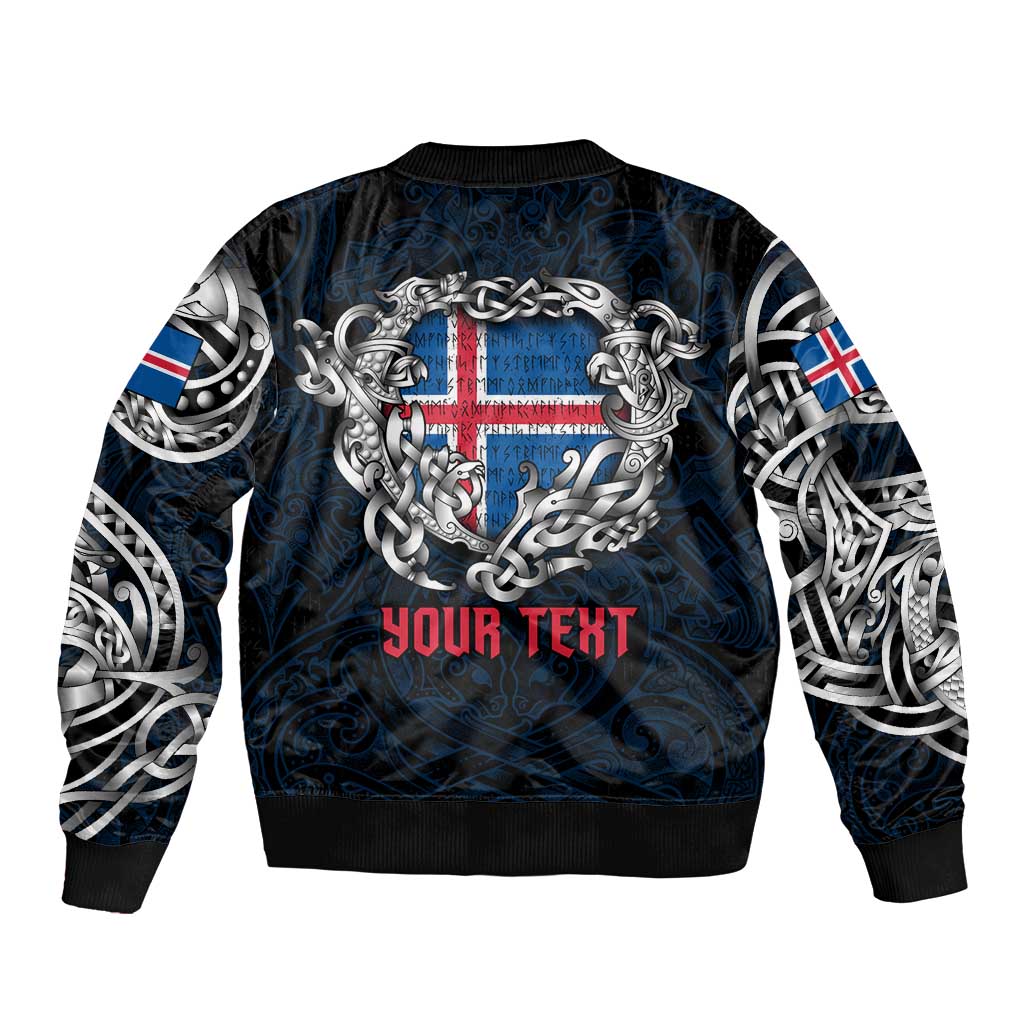 Personalized Iceland Viking Blood Sleeve Zip Bomber Jacket Nordic Runes and Shield of Ancestry in Tribal Knotwork