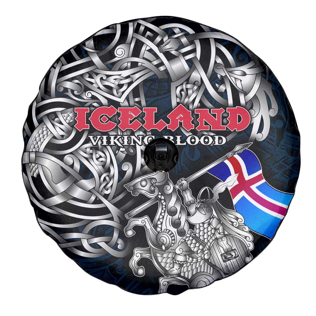 Iceland Viking Blood Spare Tire Cover Nordic Runes and Shield of Ancestry in Tribal Knotwork