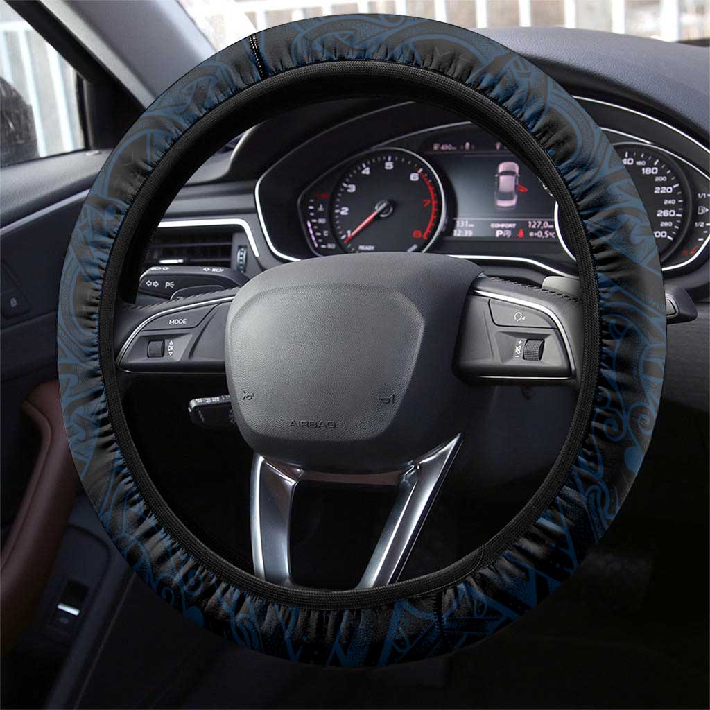 Iceland Viking Blood Steering Wheel Cover Nordic Runes and Shield of Ancestry in Tribal Knotwork