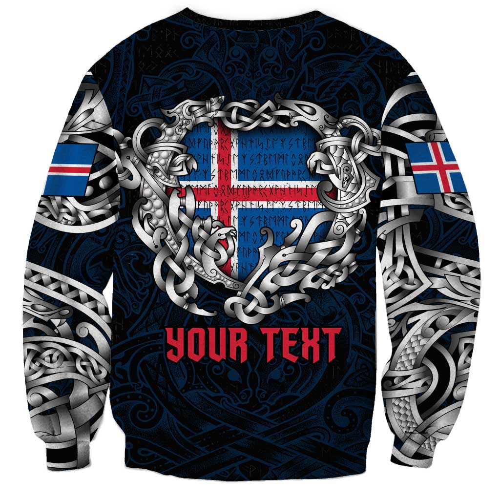 Personalized Iceland Viking Blood Sweatshirt Nordic Runes and Shield of Ancestry in Tribal Knotwork