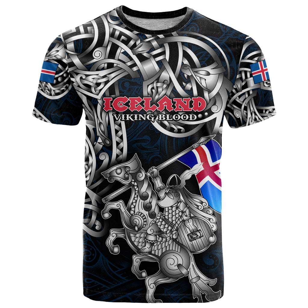 Personalized Iceland Viking Blood T Shirt Nordic Runes and Shield of Ancestry in Tribal Knotwork